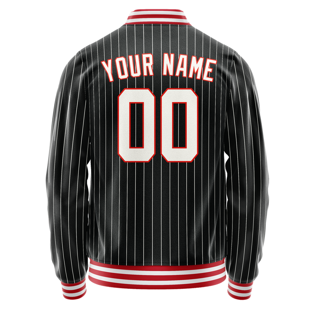 Custom Black Orange White Pinstripe Varsity Letterman Jacket