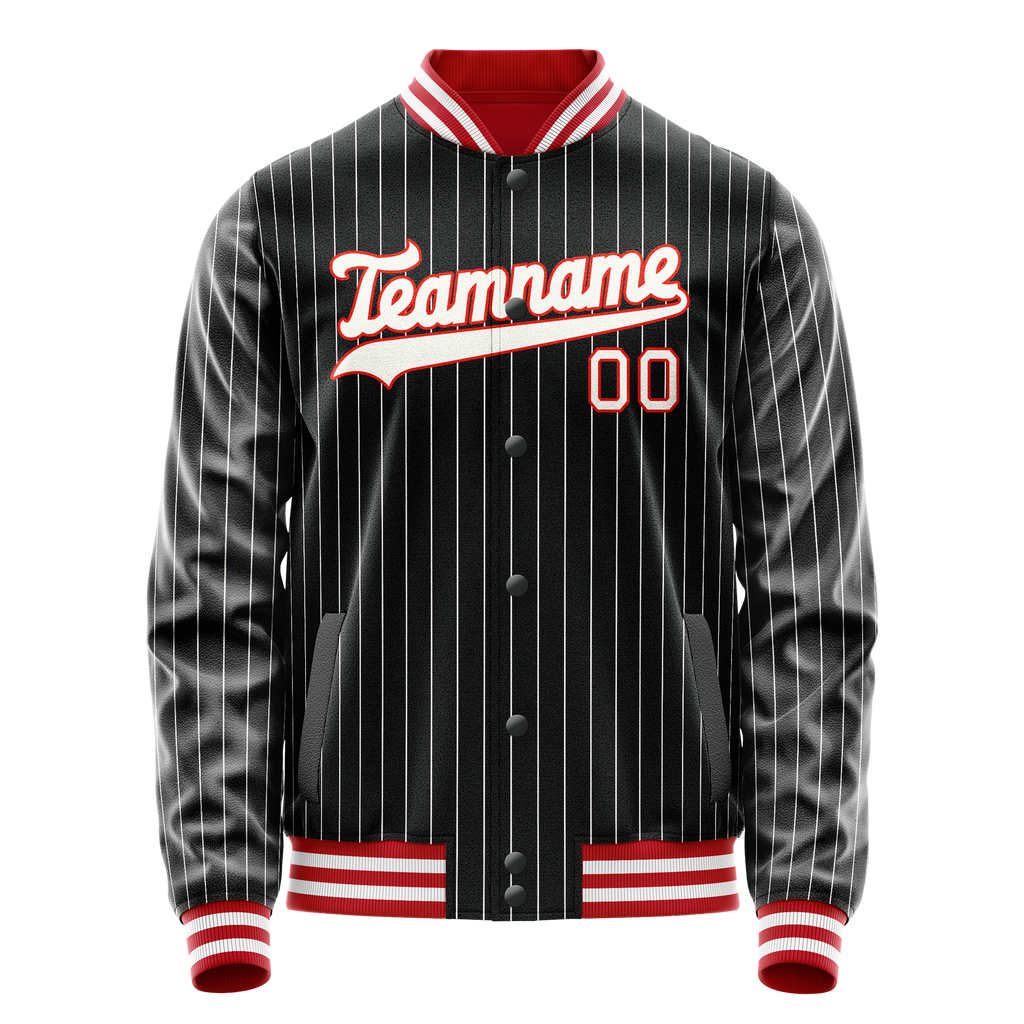 Custom Black Orange White Pinstripe Varsity Letterman Jacket