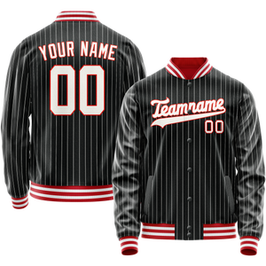 Custom Black Orange White Pinstripe Varsity Letterman Jacket