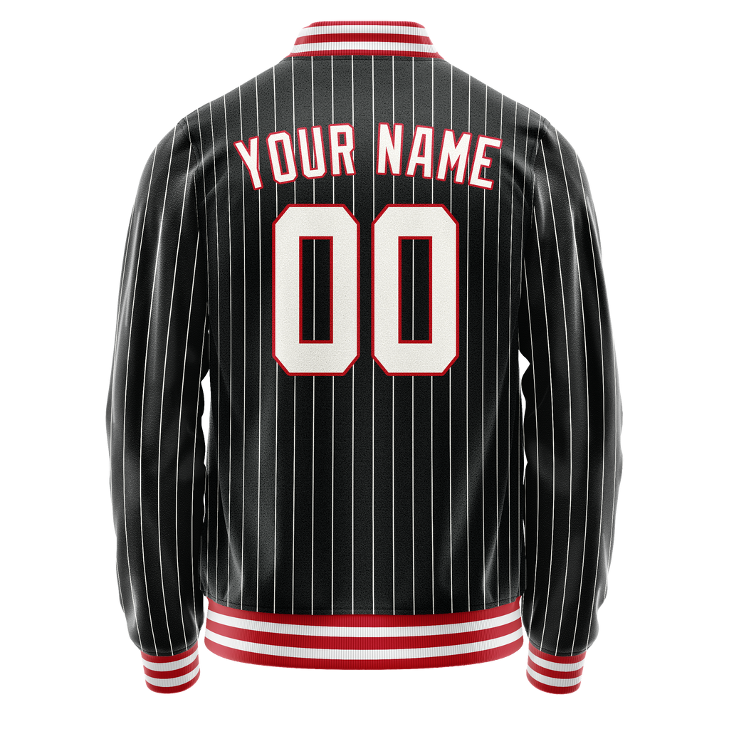 Custom Black White White Pinstripe Varsity Letterman Jacket