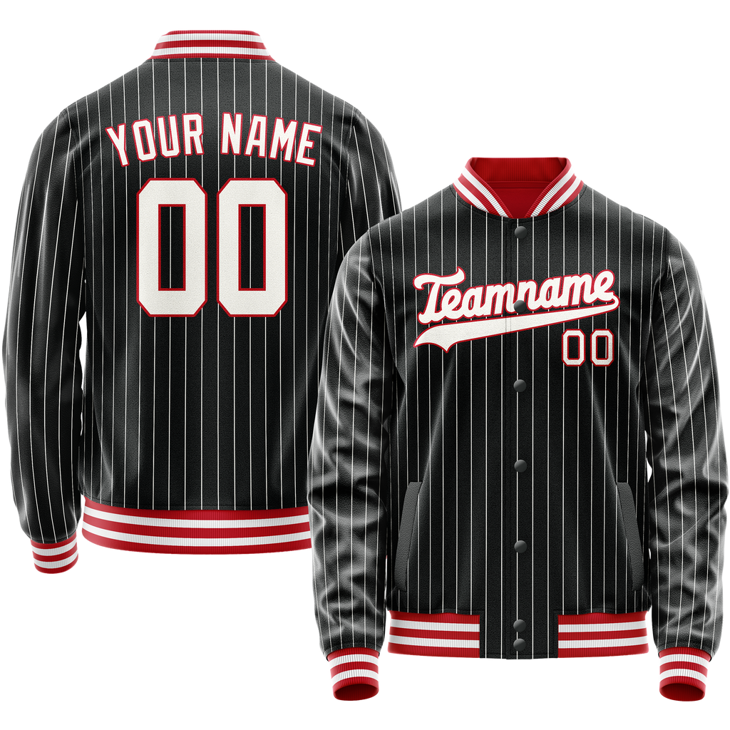 Custom Black White White Pinstripe Varsity Letterman Jacket