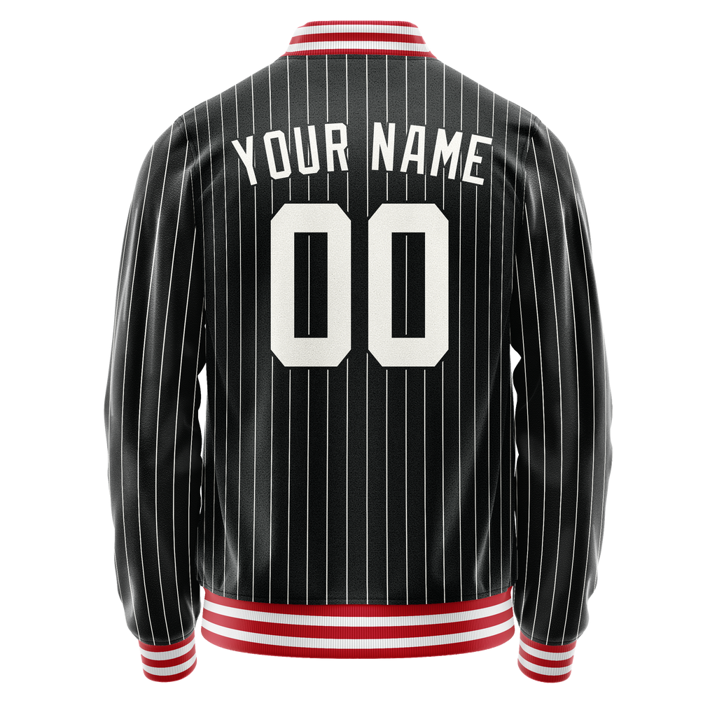 Custom Black White Gray Pinstripe Varsity Letterman Jacket