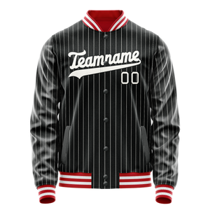 Custom Black White Gray Pinstripe Varsity Letterman Jacket