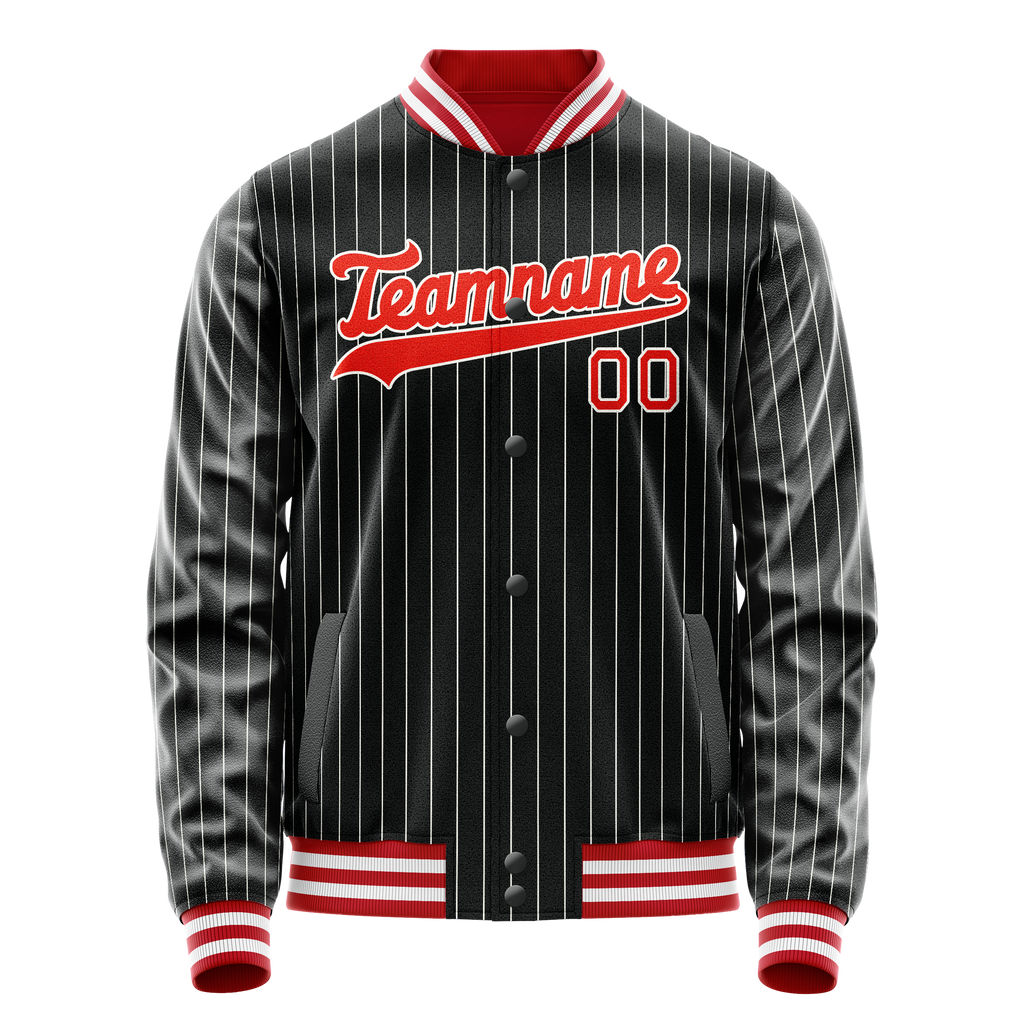 Custom Black Orange Gray Pinstripe Varsity Letterman Jacket
