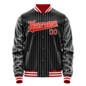 Custom Black Orange Gray Pinstripe Varsity Letterman Jacket