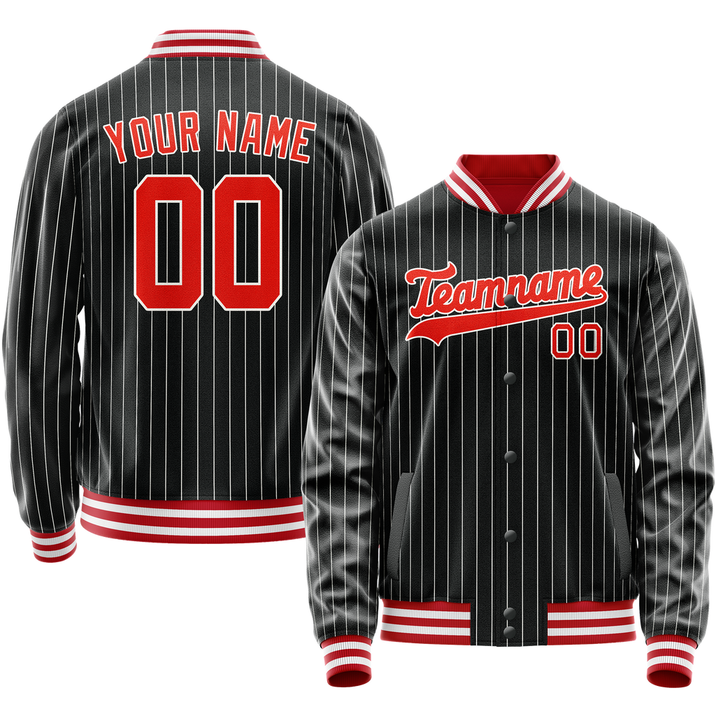 Custom Black Orange Gray Pinstripe Varsity Letterman Jacket