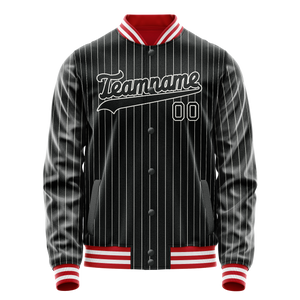 Custom Black White White Pinstripe Varsity Letterman Jacket