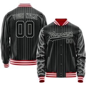 Custom Black White White Pinstripe Varsity Letterman Jacket