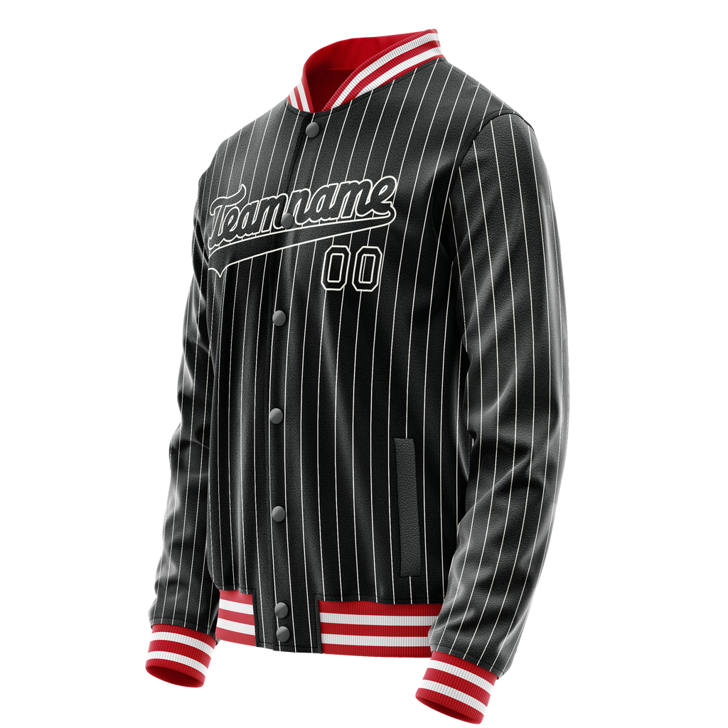 Custom Black White White Pinstripe Varsity Letterman Jacket
