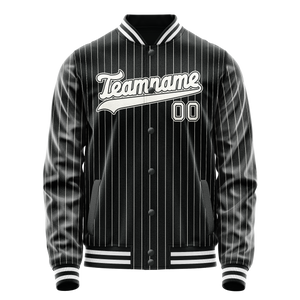 Custom Black White Gray Pinstripe Varsity Letterman Jacket