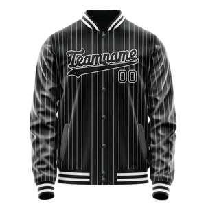 Custom Black White White Pinstripe Varsity Letterman Jacket
