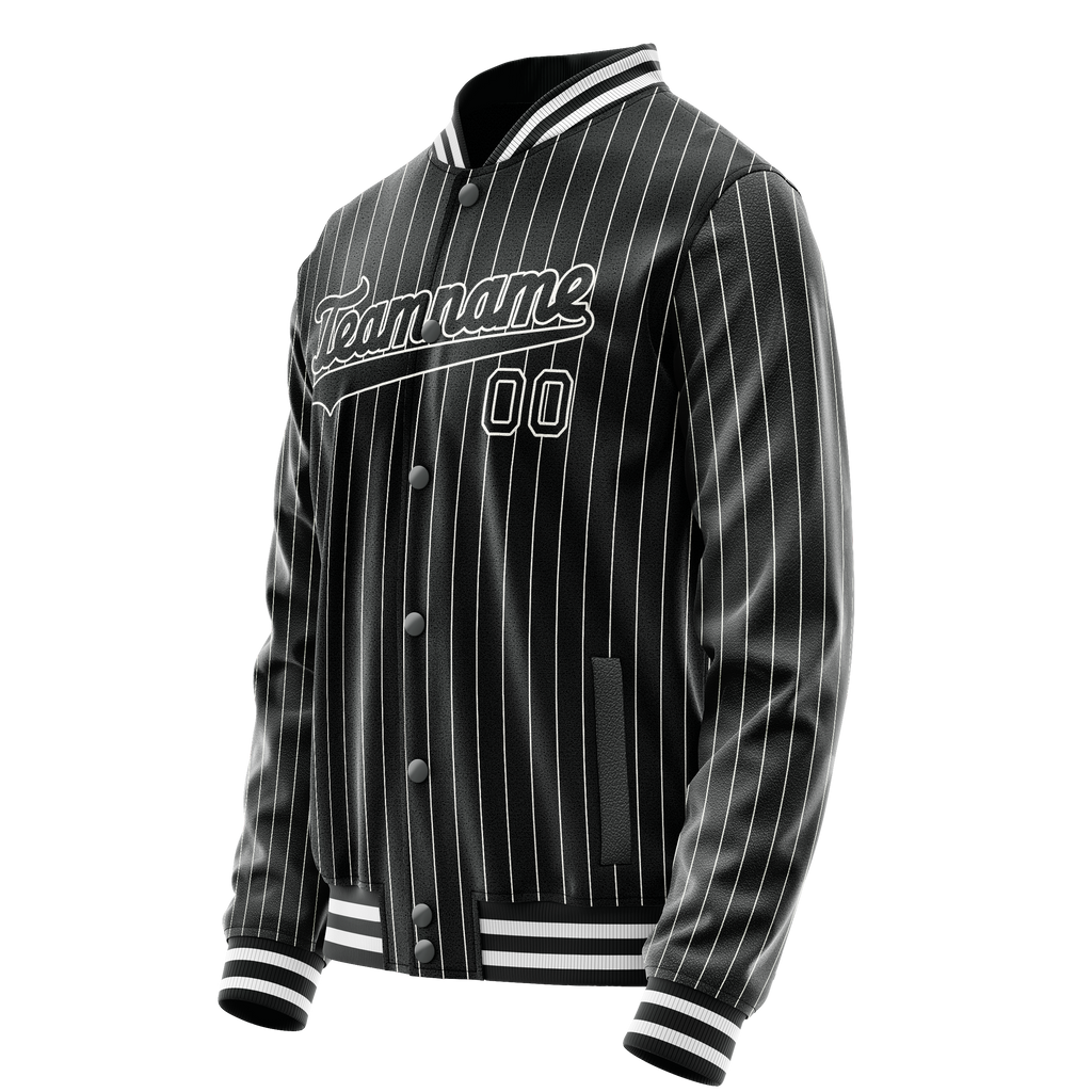 Custom Black White White Pinstripe Varsity Letterman Jacket