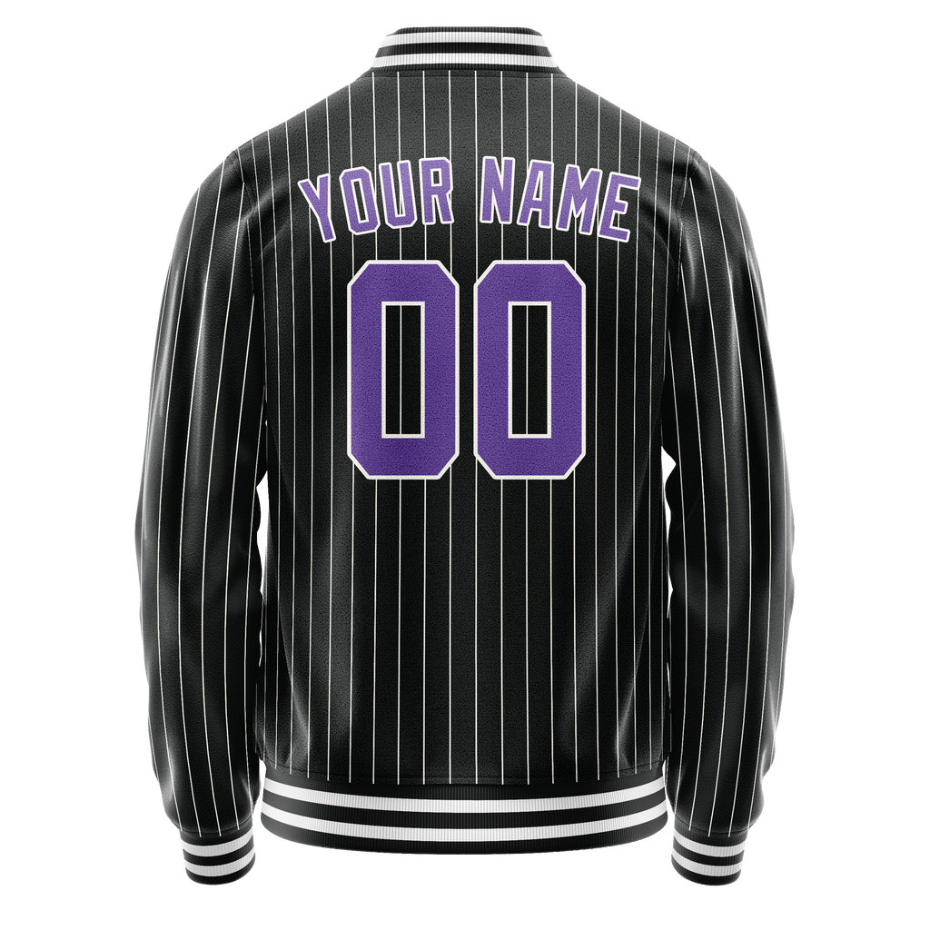 Custom Black Purple Gray Pinstripe Varsity Letterman Jacket