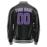 Custom Black Purple Gray Pinstripe Varsity Letterman Jacket