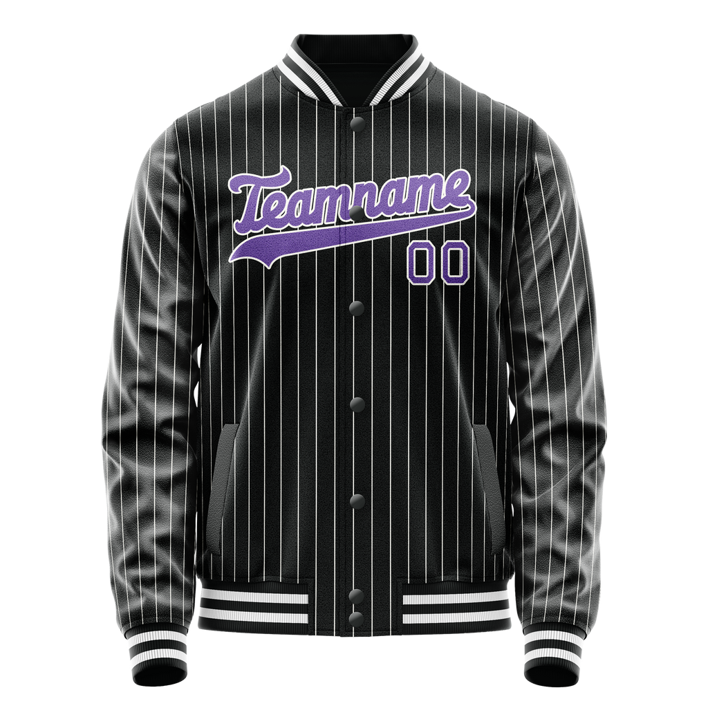 Custom Black Purple Gray Pinstripe Varsity Letterman Jacket