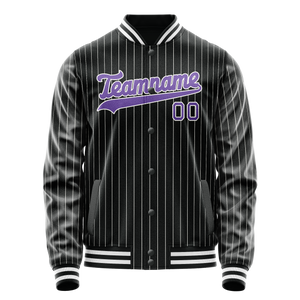 Custom Black Purple Gray Pinstripe Varsity Letterman Jacket
