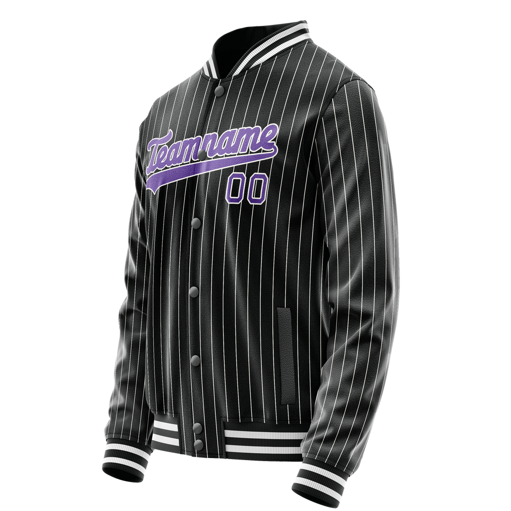 Custom Black Purple Gray Pinstripe Varsity Letterman Jacket