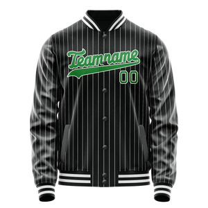 Custom Black Neon-Green Gray Pinstripe Varsity Letterman Jacket