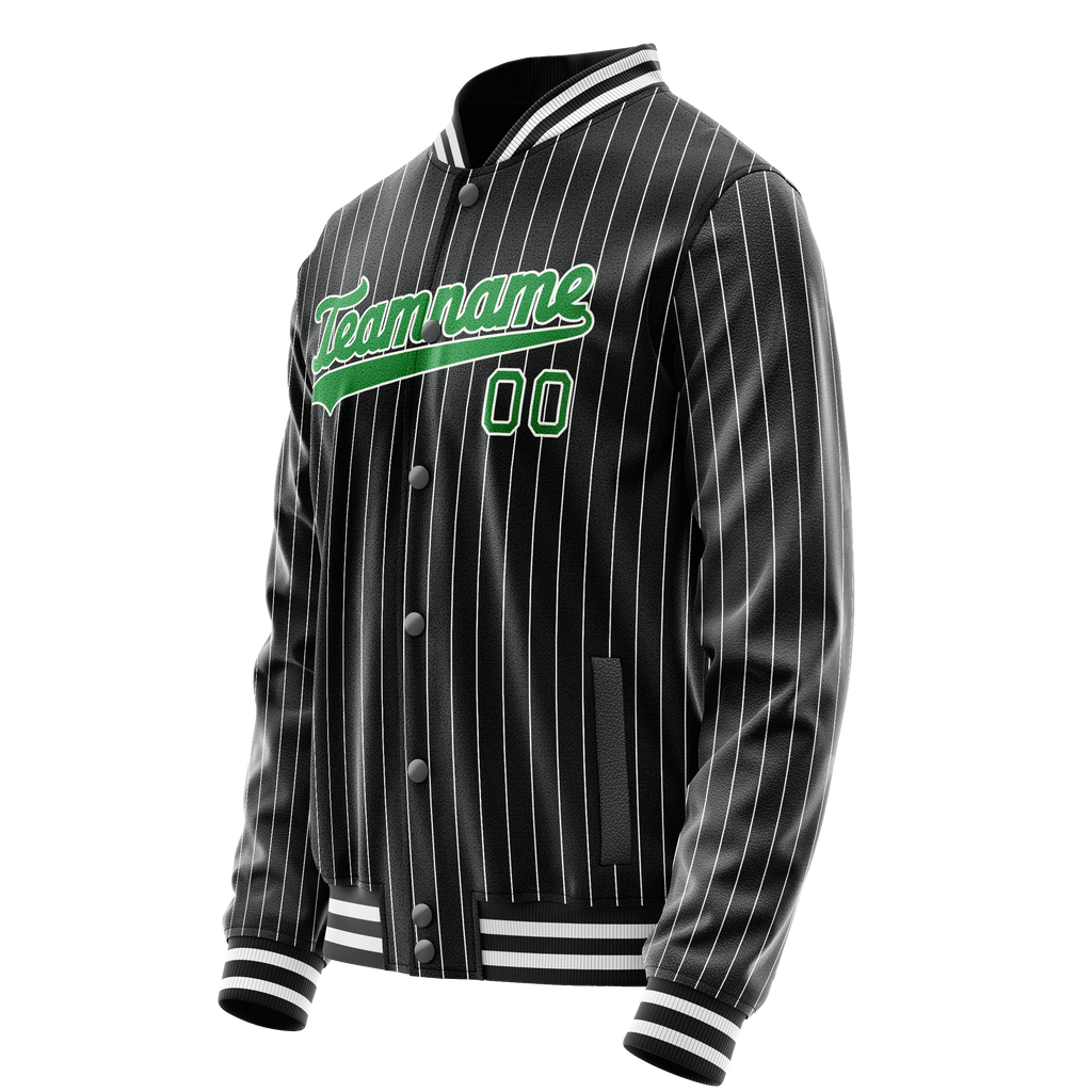Custom Black Neon-Green Gray Pinstripe Varsity Letterman Jacket