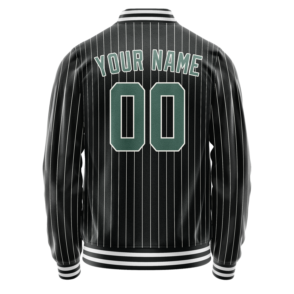 Custom Black Teal Gray Pinstripe Varsity Letterman Jacket