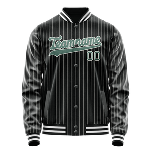 Custom Black Teal Gray Pinstripe Varsity Letterman Jacket