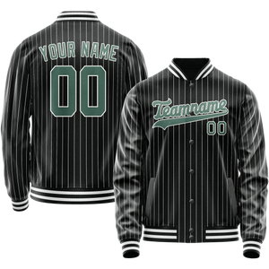 Custom Black Teal Gray Pinstripe Varsity Letterman Jacket