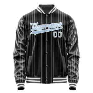 Custom Black Light-Blue Gray Pinstripe Varsity Letterman Jacket