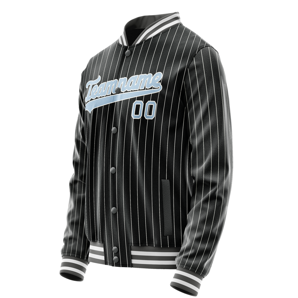 Custom Black Light-Blue Gray Pinstripe Varsity Letterman Jacket