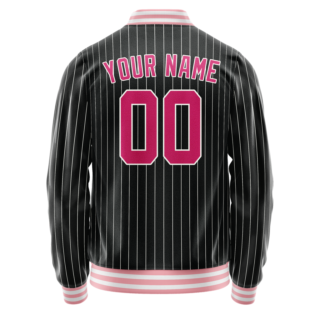 Custom Black Pink Gray Pinstripe Varsity Letterman Jacket