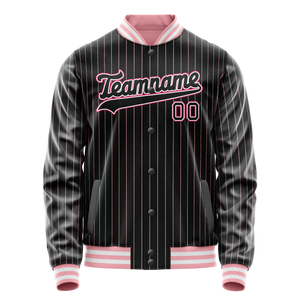 Custom Black Pink Pink Pinstripe Varsity Letterman Jacket