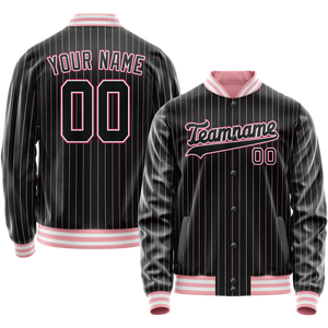 Custom Black Pink Pink Pinstripe Varsity Letterman Jacket