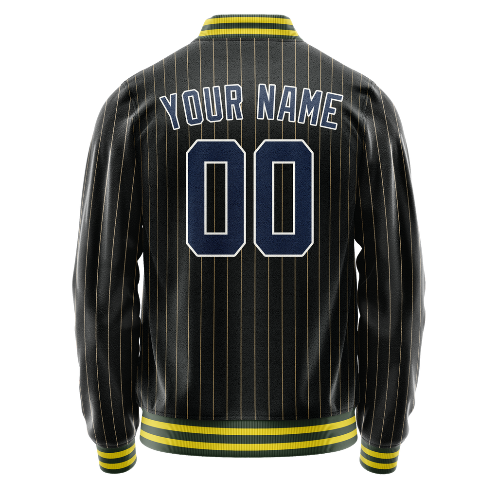 Custom Black Royal Old Gold Pinstripe Varsity Letterman Jacket