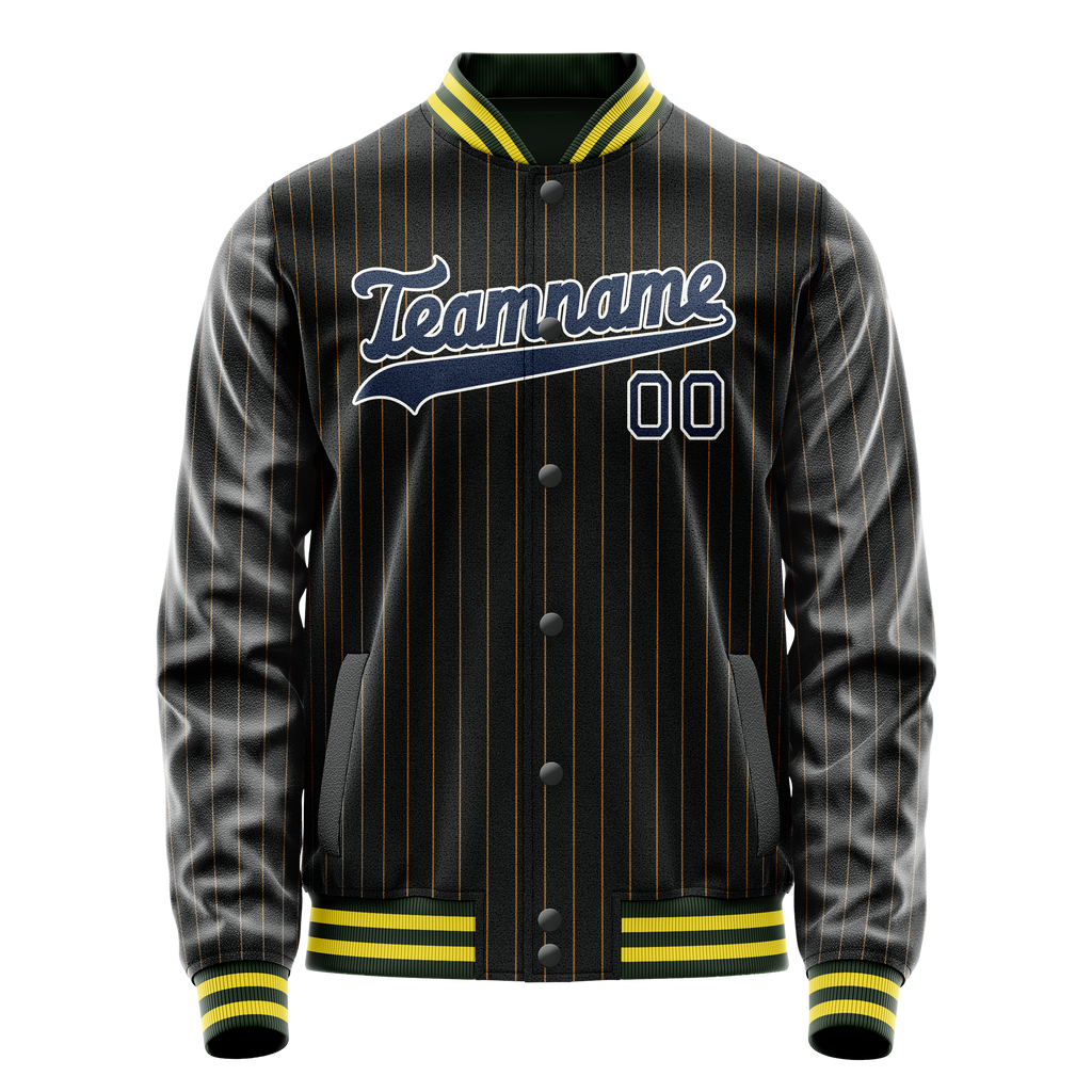 Custom Black Royal Old Gold Pinstripe Varsity Letterman Jacket