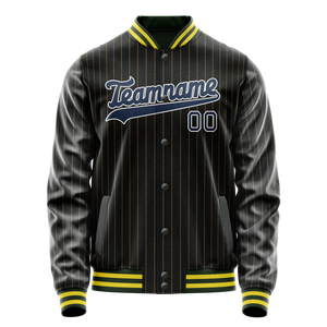Custom Black Royal Old Gold Pinstripe Varsity Letterman Jacket