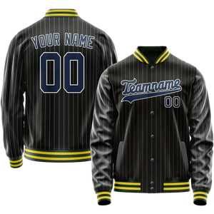 Custom Black Royal Old Gold Pinstripe Varsity Letterman Jacket