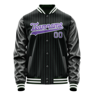 Custom Black Purple Teal Pinstripe Varsity Letterman Jacket