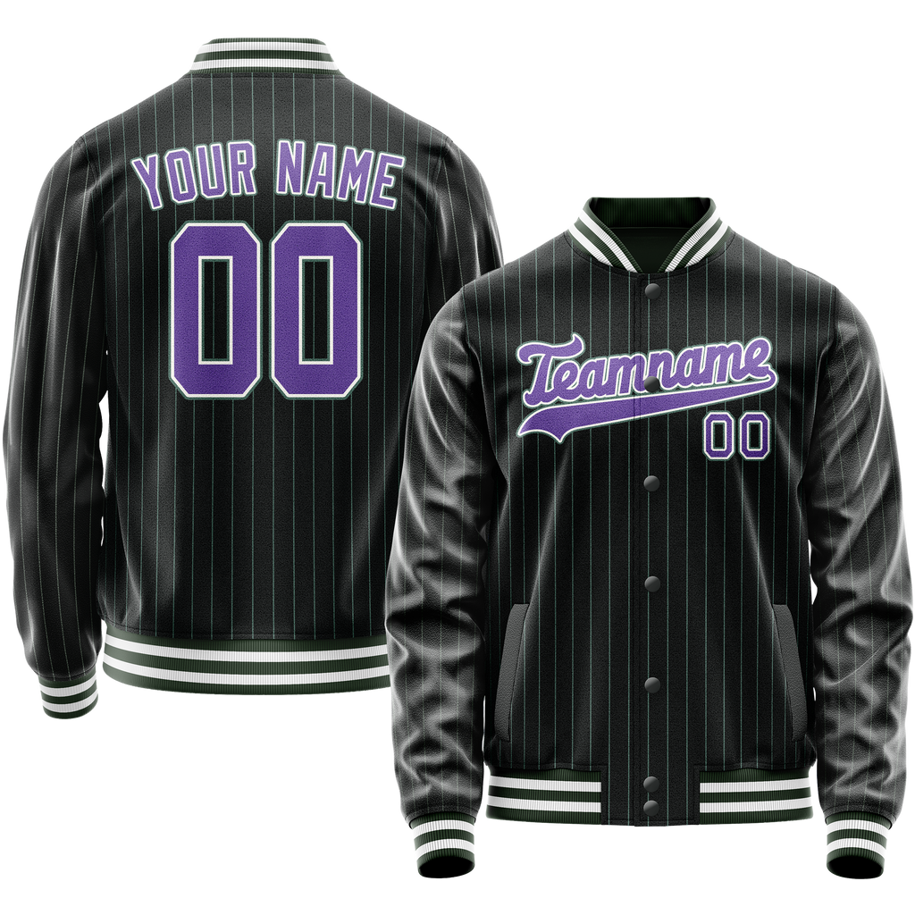 Custom Black Purple Teal Pinstripe Varsity Letterman Jacket