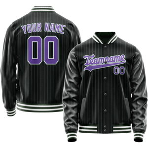 Custom Black Purple Teal Pinstripe Varsity Letterman Jacket