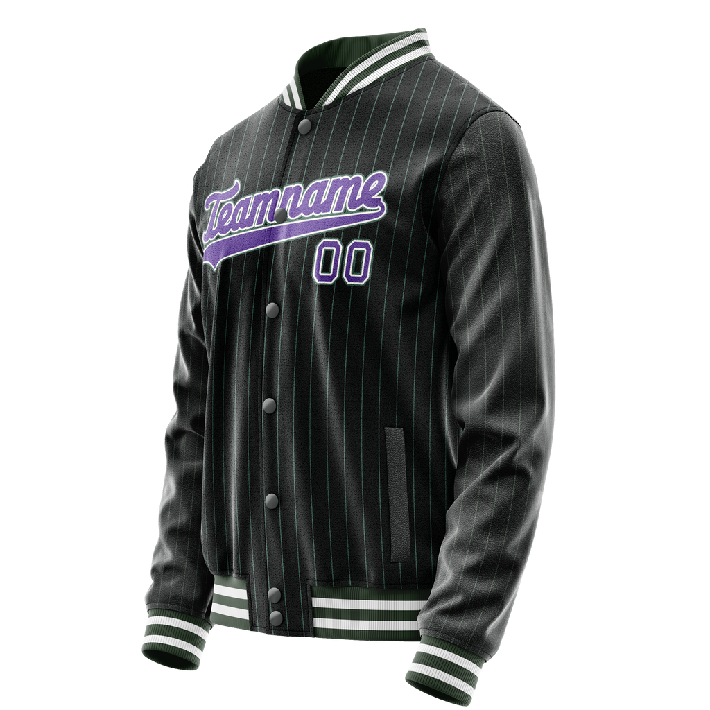 Custom Black Purple Teal Pinstripe Varsity Letterman Jacket