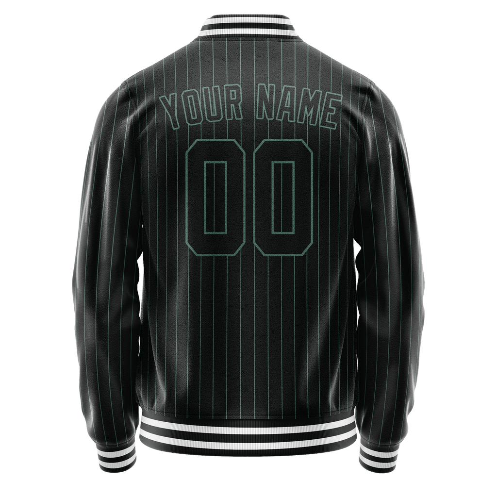 Custom Black Teal Teal Pinstripe Varsity Letterman Jacket
