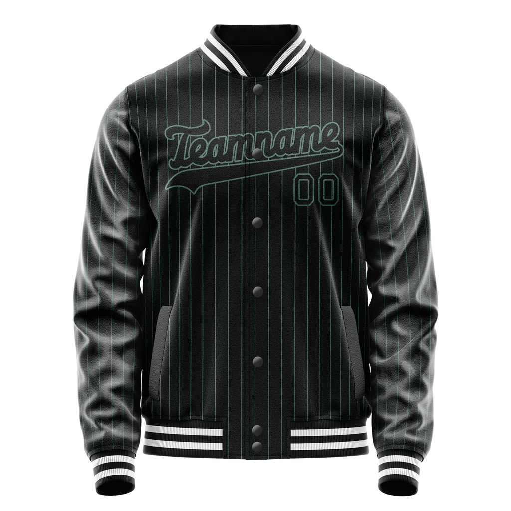 Custom Black Teal Teal Pinstripe Varsity Letterman Jacket