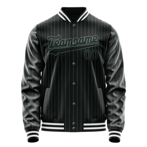 Custom Black Teal Teal Pinstripe Varsity Letterman Jacket