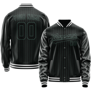 Custom Black Teal Teal Pinstripe Varsity Letterman Jacket
