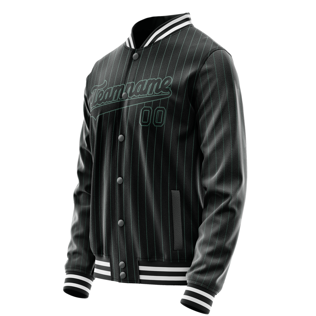 Custom Black Teal Teal Pinstripe Varsity Letterman Jacket