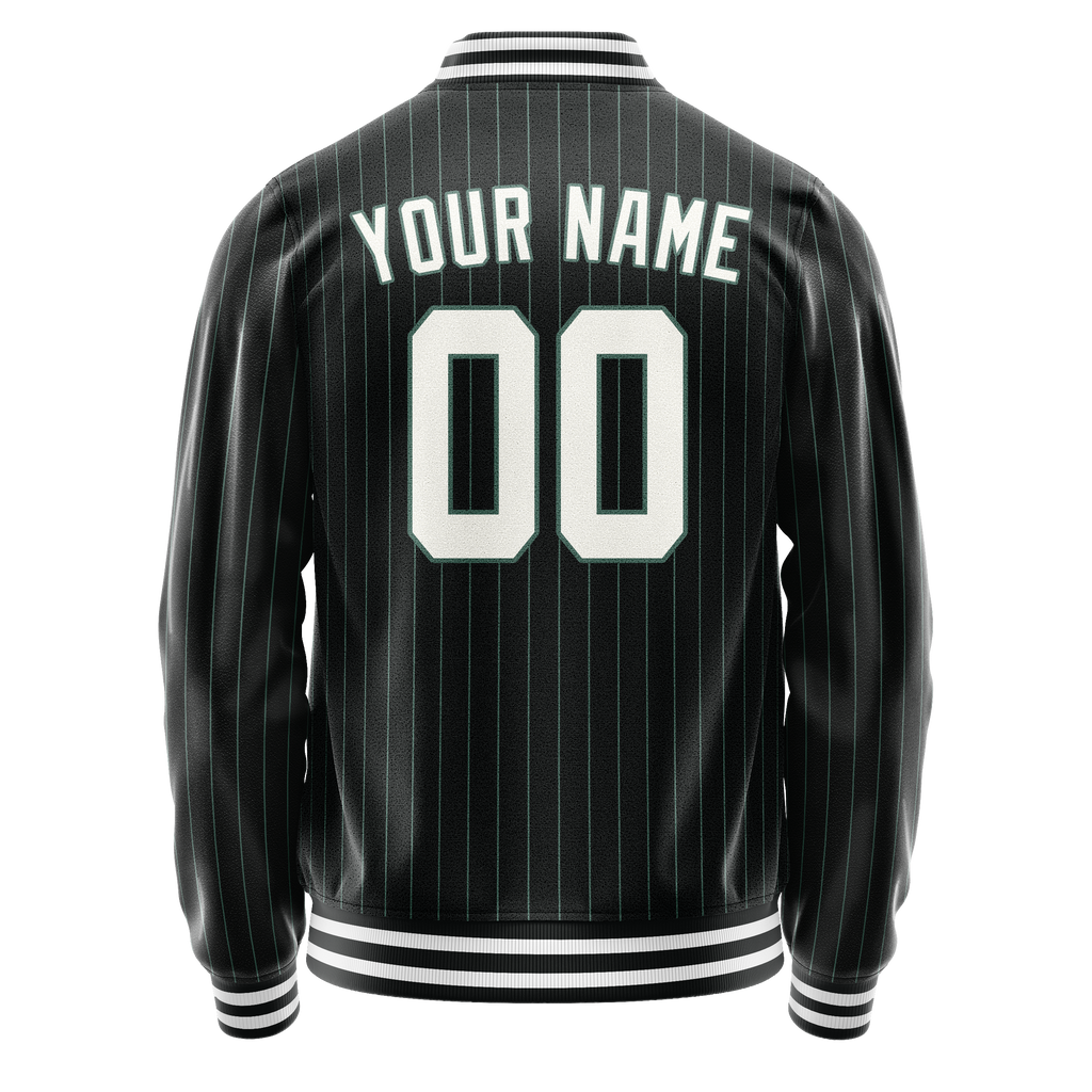 Custom Black White Teal Pinstripe Varsity Letterman Jacket