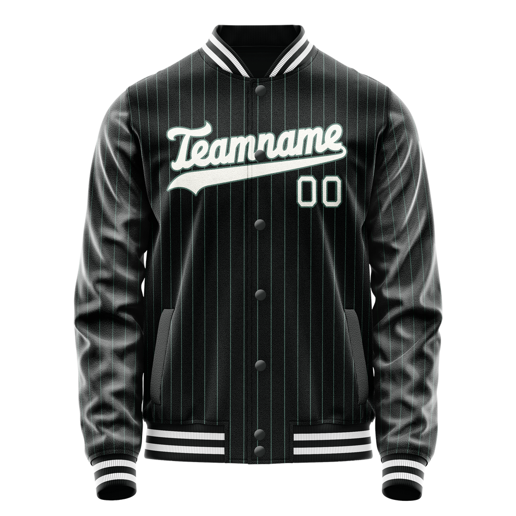 Custom Black White Teal Pinstripe Varsity Letterman Jacket