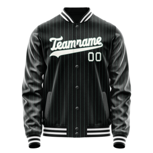 Custom Black White Teal Pinstripe Varsity Letterman Jacket