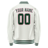 Custom White Pink Kelly Green Pinstripe Varsity Letterman Jacket