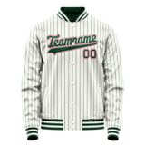 Custom White Pink Kelly Green Pinstripe Varsity Letterman Jacket