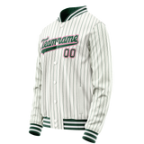 Custom White Pink Kelly Green Pinstripe Varsity Letterman Jacket